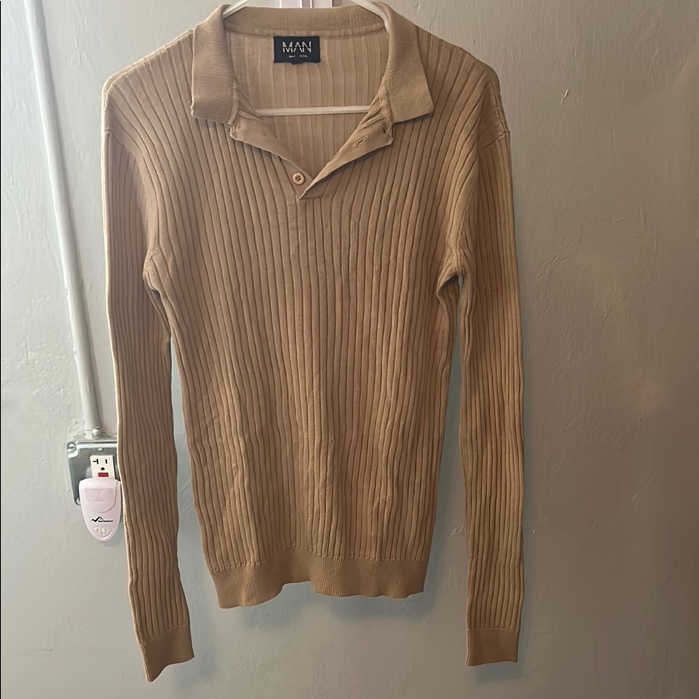 BoohooMAN L/S Ribbed Polo - Picture 3 of 4